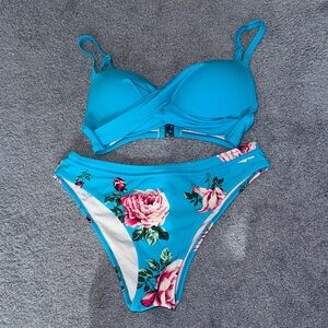Cupshe Floral Blue Bikini Set
